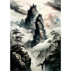 산수화 포스터 그림 캔버스 팝아트 액자 홈데코 레트로 클래식 빈티지 유니크 동양화 고전, B