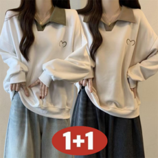 오스틱니(완전 편한) 100kg까지 빅사이즈 1+1 여성 봄가을 초특가 날씬해 보이는 셔츠 넥 디자인 감각 외출용 간절기 긴팔 맨투맨