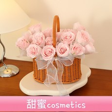 甜蜜cosmetics 新款創意花籃香皂花藤編花藝手捧花玫瑰花母親節禮物康乃馨仿真花, 1個, 藤編手提花籃-康乃馨