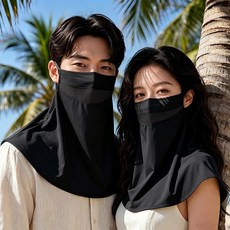 LINSHU 빅사이즈 목 보호 자외선차단 마스크 냉감 통기성 1+1, 2개, 블랙