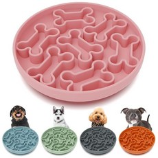 AXEFUN 실리콘 슬로우 피더 강아지 그릇 - 그린 뼈 패턴 | 부유 방지 빠른 식사 방지를 위한 식품 등급 미끄럼 방지 접시 19.1 x 3.8cm(7.5 1.5인치), 핑크