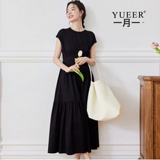 壓褶設計簡約休閒款寬鬆顯瘦收腰中長款連衣裙