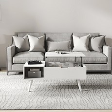 소웰라이프 리프트업 숨김수납 소파테이블, 화이트