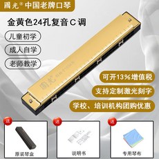 國光24/28孔複音C調口琴 寬音域口風琴 初學者入門學生專業演奏, 24孔複音C調土豪金【送國光原廠包裝盒】, 1個