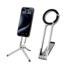 【GS 3C】摺疊多功能手機支架 鋁合金穩固桌面支架 手持自拍桿, 銀色, 1個, 登山扣磁吸支架