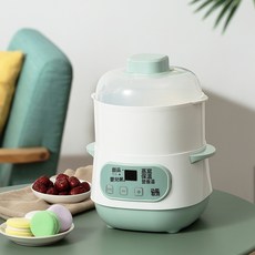 家用隔水燉電燉鍋燕窩電燉盅陶瓷內膽嬰兒輔食煲湯燉盅跨境禮品1L, 綠色+蒸籠:110V美規插