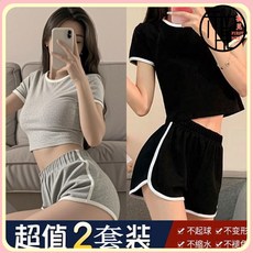 韓版瑜伽居傢運動短袖背心三分熱褲潮女夏外穿跑步休閒運動套裝