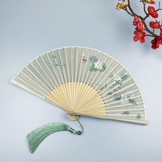 超值 古風扇子摺扇中國風夏季便攜古代漢服旗摺疊小竹扇子梔子花舞蹈扇 副廠商品, 1個, A1-2梔子花 寬面