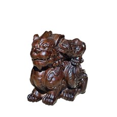 黑檀木雕子母貔貅擺件, 黑檀整木精雕 單隻