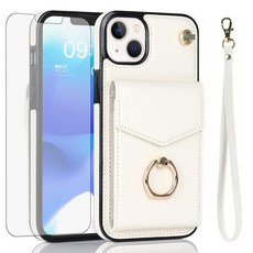 Asuwish 아이폰 13 6.1인치 지갑 커버 강화 유리 액정보호필름 및 RFID 차단 링 카드 홀더 휴대폰 액세서리 5G i i13 케이스 여성용 남성용 블랙