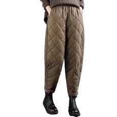 WAWAMOM 여성 추동 누빔바지 배기팬츠 배기 체크 겹바지 겨울 똥싼바지 GNQ106