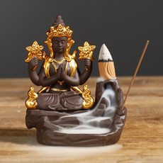 紫砂印度釋迦牟尼像香爐 山水佛像工藝品煙倒流香爐擺件, 祈福金色