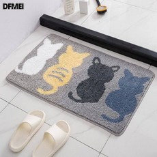 DFMEI 浴室吸水地墊衛生間洗手間腳墊防滑廚房入戶進門墊門口廁所地墊速, 1個, 四隻貓咪