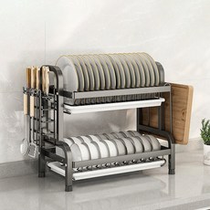 Tiger Pavilion 주방 싱크 접시 그릇 선반 53cm, 1개, 블랙, 2단