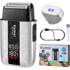 남성용 KEMEI T402 프로페셔널 포일 면도기 LED 디스플레이가 장착된 IPX7 방수 전기 속도 조절이 가능한 3가지 더블 및 UV 커버, 남성용 KEMEI T402 프로페셔널 포일 면도기 LE