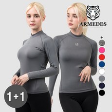 아르메데스 여성용 긴팔 터틀넥 쿨링 요가 등산 라이딩 트래킹 베이스레이어 언더레이어 상의 R-251 1+1 총 2매