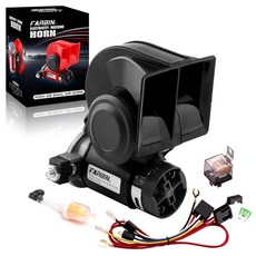 트럭용 파빈 에어 혼 소형 전기 열차 경적 배선 하네스가 장착된 카 혼 12V 150db 슈퍼 라우드 12V 차량용 2PCS, black horn