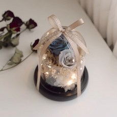 DAY OFF 永生花夜燈燈盅 畢業禮物 永生花玻璃鐘罩 情人節禮物 乾燥花交換禮物 婚禮小物 生日禮物 七夕, 低調奢華藍