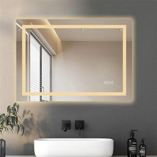 THNIKRE 백라이트 및 전면 조명이 있는 LED 욕실 거울 81.3cm x 61cm(32인치 24인치) 김 서림 방지 메모리 기능 조도 조절 가능한 색상 밝기 CRI, [ 1791512 ] THNIKRE 백라이트 및 전면