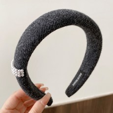 珍珠髮箍 韓國時尚氣質頭飾, 1個, 【黑巧絨珠】海綿髮箍-深灰色