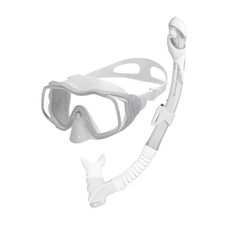 HeleiWaho 浮潛面鏡組 大面積服貼 贈半乾式檔浪頭 全乾式呼吸管 浮潛 呼吸管 面鏡組 自潛 戲水 看魚, 天使白套組_大廣角三面鏡, 天使白