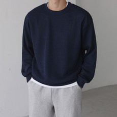 베이직바이블 남자맨투맨 오버핏 니트 골지 스판 기모 긴팔 스웨터 코디