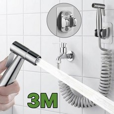 토도판다 304 스테인레스 욕실 베란다 청소건 3m 호스, 실버, 1세트