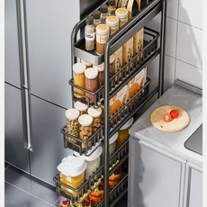 Homi Zon 주방 냉장고 슬라이딩 틈새 수납장 슬림 심플 이동식 트롤리 선반 바구니 15cm 22cm, 4단, 화이트