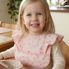 따블리에 아기 프릴 방수 턱받이 자기주도 이유식 앞치마 어린이집 준비물, 1개, 1개입, 핑크