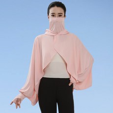 【台灣發貨】防曬披肩女夏季薄款防紫外綫罩衫戶外騎行開車透氣防曬衣麵罩連帽 透氣防曬服 防曬麵罩 防曬頭套 連帽麵罩, 冰露粉[披肩+面罩+帽子], 1個