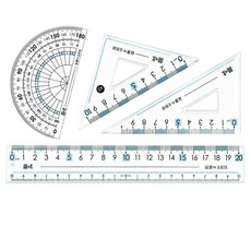 簡味 20cm 直尺、三角尺、量角器組, 藍色, 1套