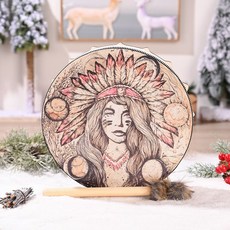 문 달 스타일 사운드 양피 모조 드럼 타악기 이클립스 비건 샤먼, 8. 갈색 인디언 여인, 1개