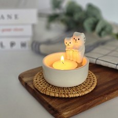 불멍 고양이 티라이트 캔들 홀더 불쬐는 야옹이, 둘이냥