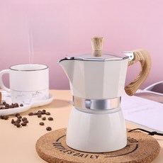 해피유통 프리미엄 모카포트 알루미늄 에스프레소 머신 핸드메이드 우드 핸들 가정용 캠핑용, 150ML, 화이트