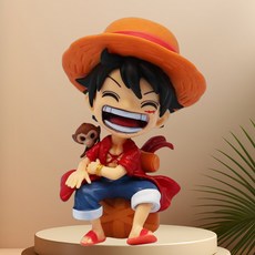 海賊王Q版手辦 路飛索隆潮玩GK手辦 草帽路飛車載擺件, 1個, 【紅色】坐姿大笑路飛(袋裝)