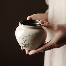 建水陶瓷 茶洗 茶渣缸 水盂 帶蓋 墨梅, 原土色-墨梅-圓融建水, 1個