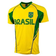Icon Sports 남아용 브라질 퍼포먼스 저지 청소년 사이즈 풋볼 셔츠 축구 반소매 티셔츠 옐로우 207528