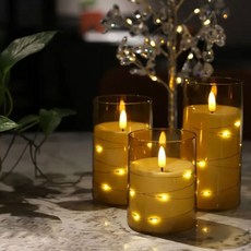 LED초 흔들리는 글라스 촛불 오브제 캔들 3개1세트 모든상품리모콘포함, 글라스 클리어