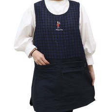 네꼬클럽 지지미 체크 앞치마 수납력좋은 요양보호사 시니어클럽 단체, 1개, 지지미체크-네이비