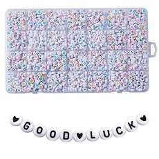 1400pcs 레터 비즈 6x6mm 아크릴 알파벳 보석 및 팔찌 제작용 28 그리드 박스 화이트 컬러풀, White Beads Colorful Letter, 4 7mm(Round), 1개