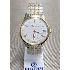 RHYTHM 麗聲中金碟飛款紳士單日期小秒鋼帶石英腕錶 TQ1603S03