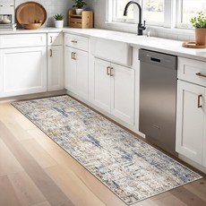 20.3 x 20.3cm(8 8피트) 정사각형 러그 거실 - 미끄럼 방지 세탁 가능한 대형 바닥 카펫 침실 다이닝 룸 놀이방 방 모던 추상 뉴트럴 씬 로우 파일 실내 (블루 브