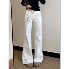 해피유통 여성용 스트 데님 플레어 팬츠 슬림핏 간단한 패션 청바지 봄가을