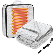 Riakrum 12v 온열 자동차 담요 147.3cm x 109.2cm(58인치 x 43인치) 3단계 난방 레벨 전기 온열 담요 휴대용 담요 온도 컨트롤러 포함 담배 라이, 그레이 그라데이션, 솔리드