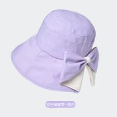 雙色蝴蝶結太陽帽女高級感25年新款遮陽防曬帽女夏科技面料漁夫帽, 雙色蝴蝶結-紫色8169