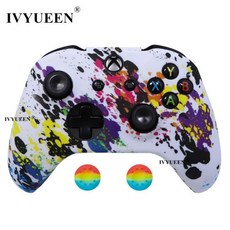 IVYUEEN XBox One X S 컨트롤러 1708 보호 실리콘 케이스 보호대 물 전송 인쇄 커버 엄지 그립, 14.Graffiti A
