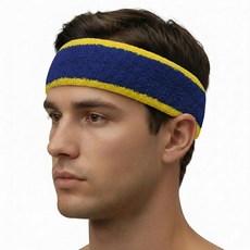 COUVER 매우 두꺼운 긴 면 스웨트밴드 - 확장 사이즈 튼튼한 운동용 테리 천 머리띠 1개 레드/블루/레드, 옐로우 / 블루 / 옐로우