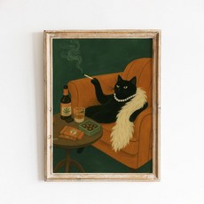 무디 블랙캣 녹색 배경 위스키를 그림 캔버스 거실 고양이 가정 마시는 예술 장식용 유머 어두운, 03 20X30cm Unframed, 23 13