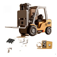 兒童遙控叉車玩具，仿真工程車模型，多功能升降搬運，男孩禮物, 黃色, 1個