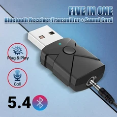 5in 1 USB Bluetooth 수신기 무선 오디오 어댑터 사운드 카드 TV 컴퓨터 자동차 스피커 PC 용 3.5mm Aux 음, 01 검정색, 1개